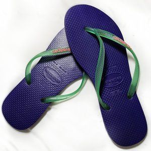 Havaianas - Slim Flip Flops - Blue w/ green Strap - 7/8